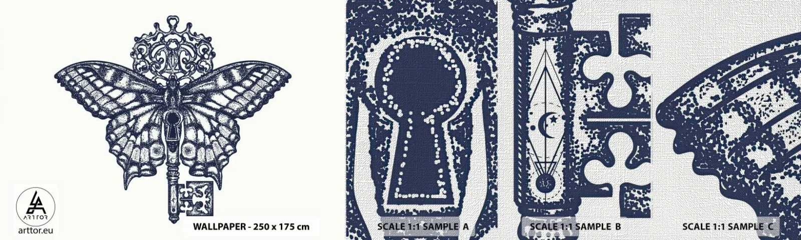 Fotótapéta Minta Premium Canvas - A szív minden titka - Absztrakció, Pillangó, Kulcs - 100x30 cm