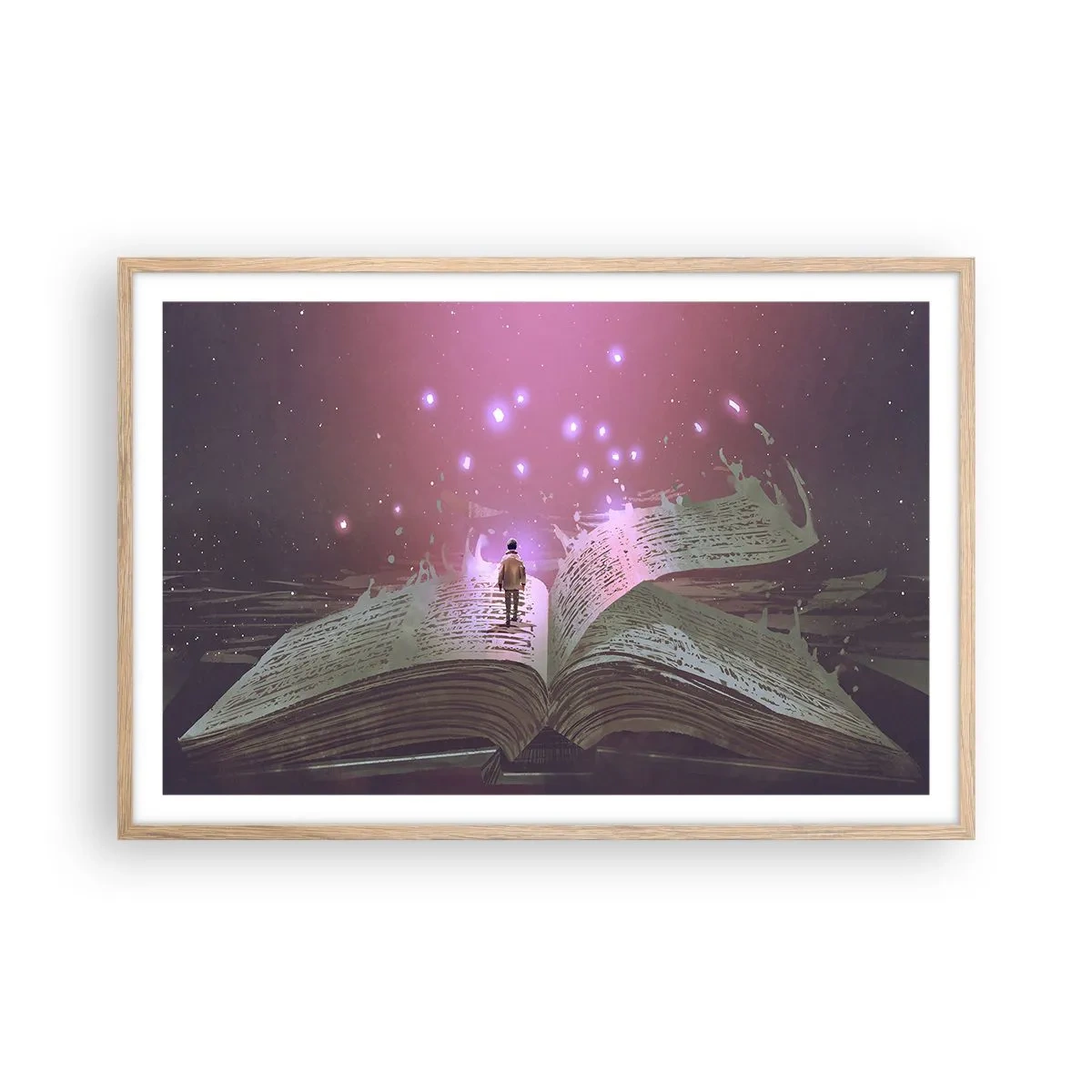 Poszter világos tölgy keretben - Meghívás egy másik világba – olvass! - 91x61 cm