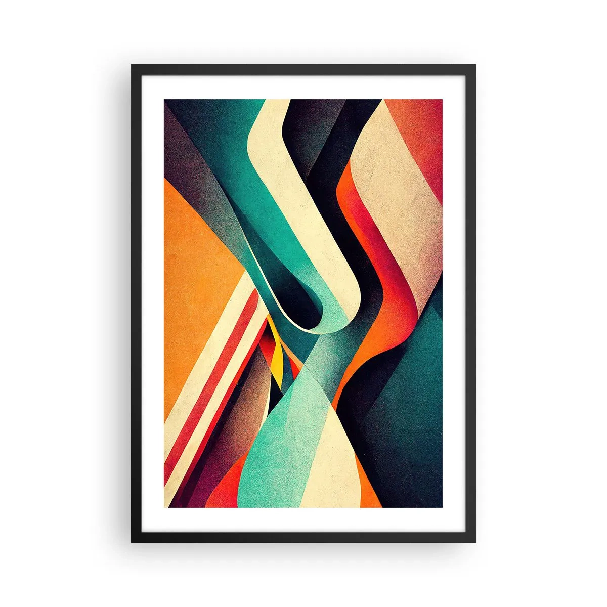 Poszter fehér keretben - Absztrakt hullámok élénk retró színekben - 50x70cm - Intenzív kompozíció - Modern fali dekoráció nappalihoz és hálószobához ARTTOR