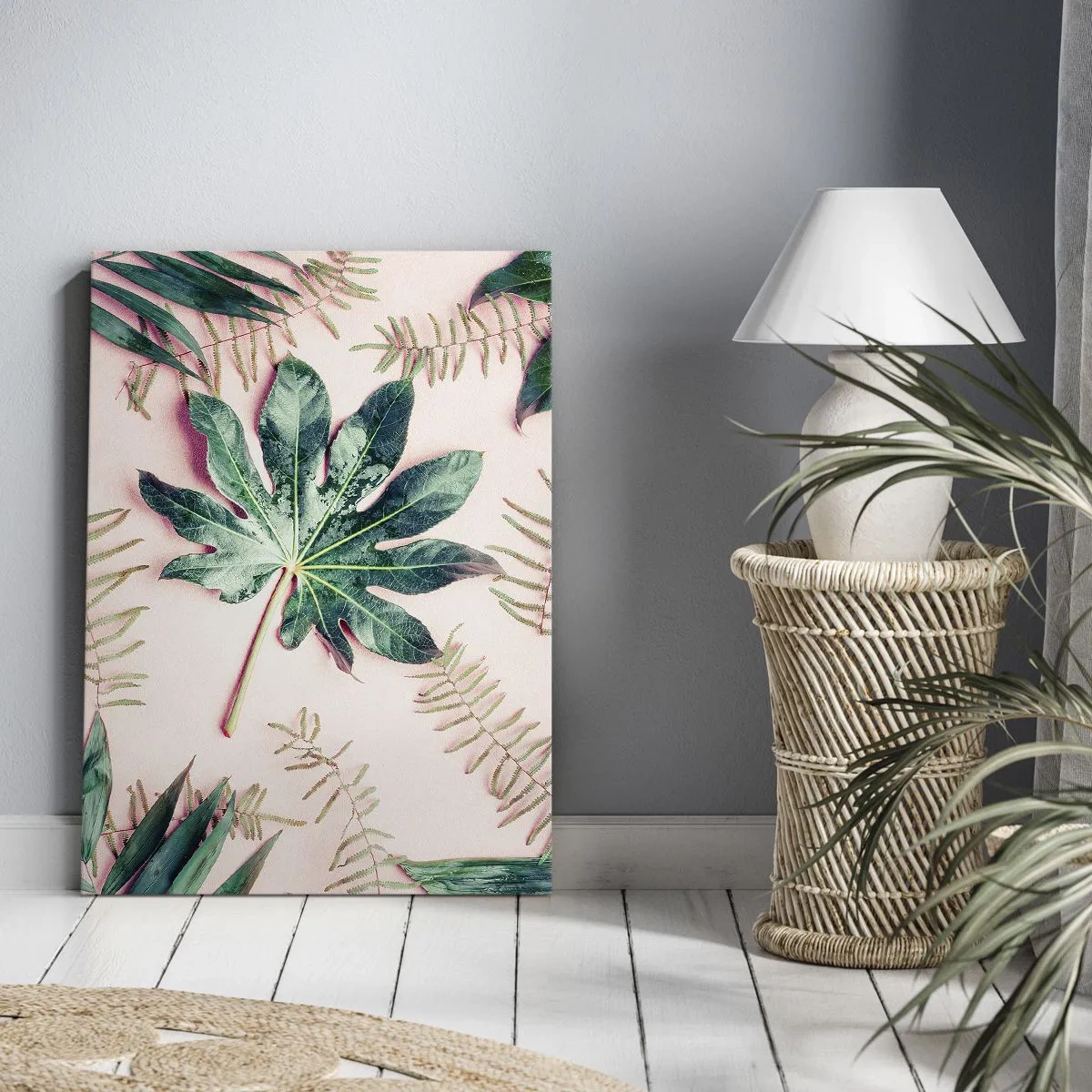 Vászonkép - A zöld tanulmánya a rózsaszín háttérben - 70x100 cm