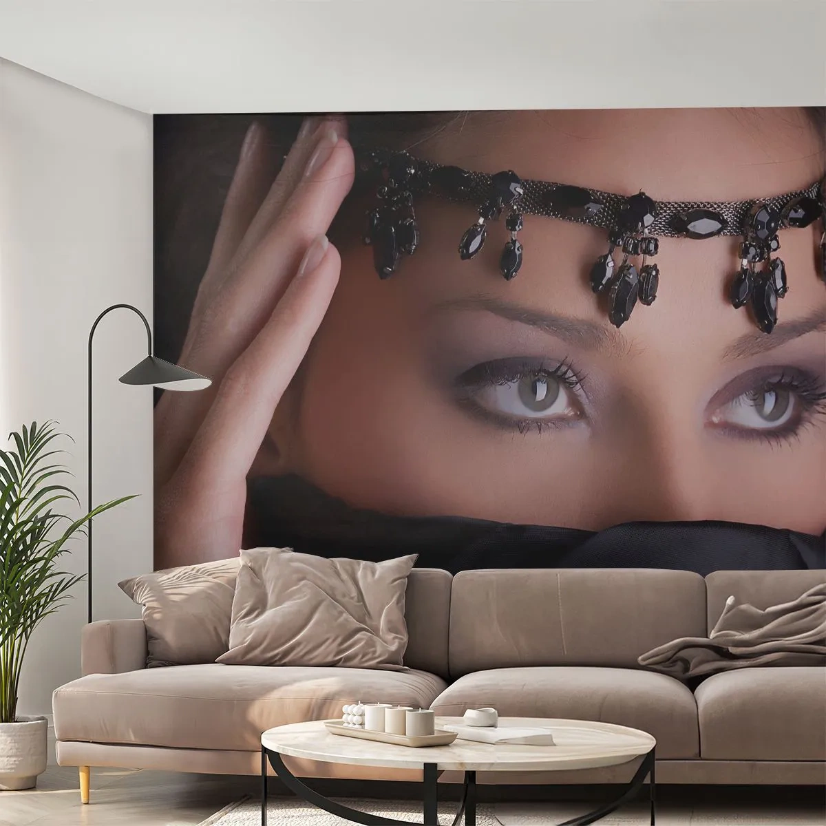 Fotótapéta Premium Sand - Orientális csábító rejtély - Nő, Szemek, Kultúra - 100x70 cm