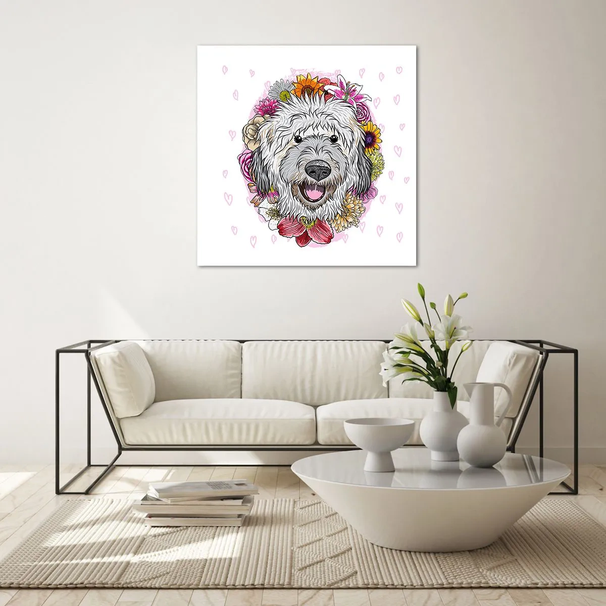 Üveg kép - Kölyökkutya öröm - 70x70 cm