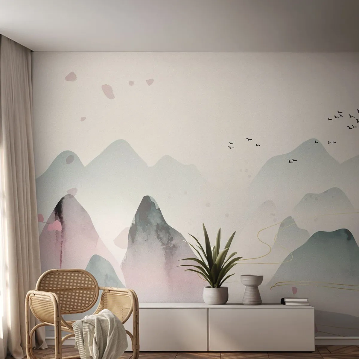 Fotótapéta Premium Canvas - A csúcsok fölött - Tájkép, Madarak, Hegyek - 250x175 cm