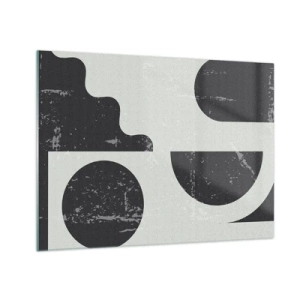 Üveg kép - Absztrakt geometrikus grafika horzsolásokkal - 70x50cm - Kompozíció fent és lent - Modern fali dekoráció nappalihoz és hálószobához ARTTOR