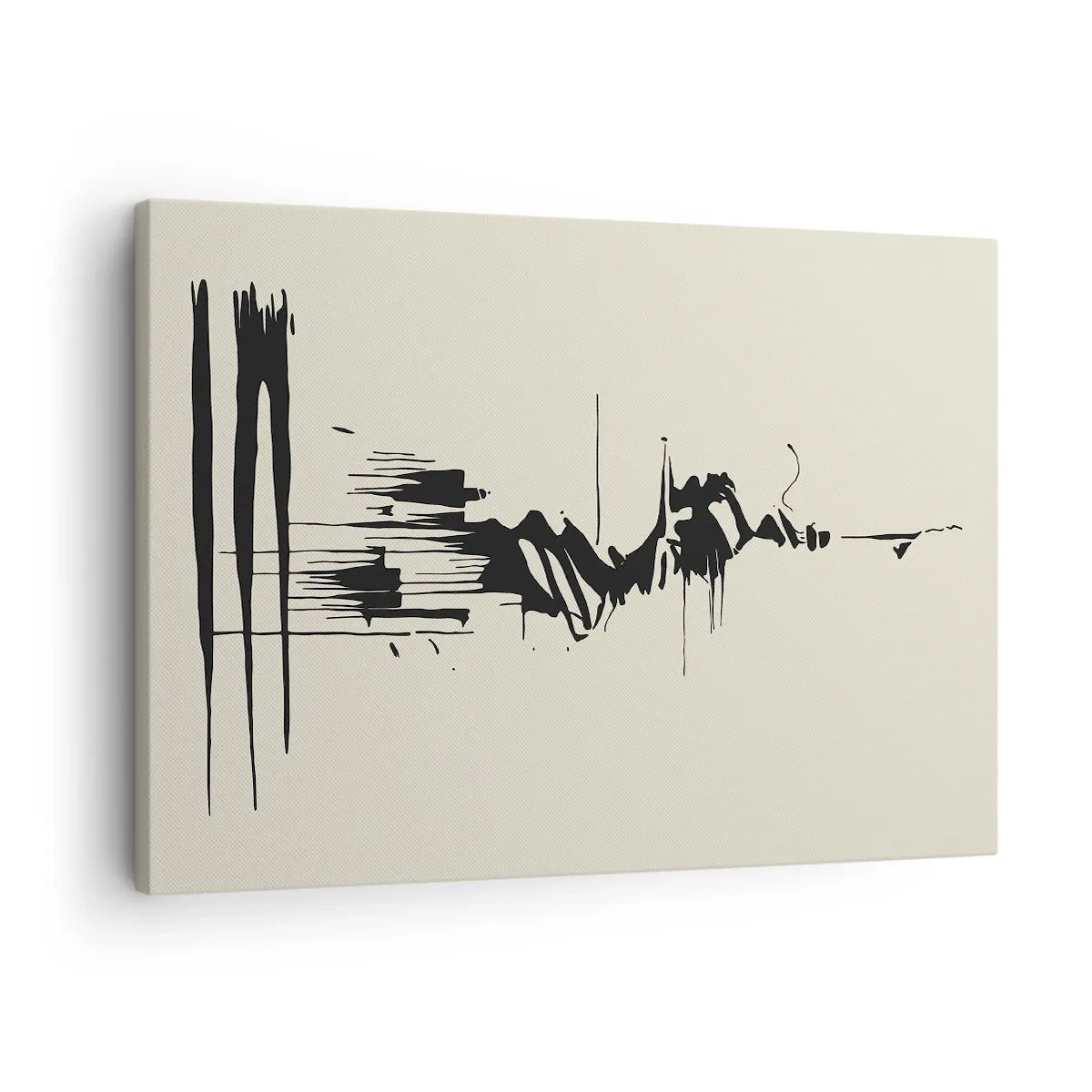 Vászonkép - Minimalista absztrakció fekete vonalakkal világos háttéren - 70x50cm - Sietős absztrakció - Modern fali dekoráció nappalihoz és hálószobához ARTTOR