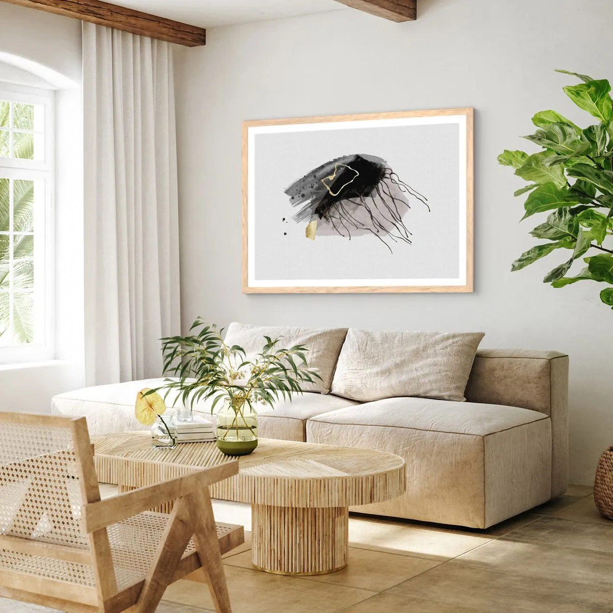 Poszter világos tölgy keretben - Feketében és aranyban - 100x70 cm