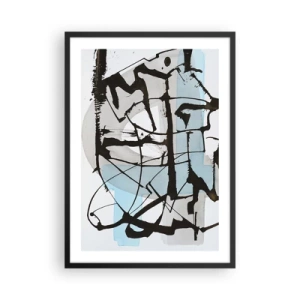 Poszter fehér keretben - Modern absztrakció kék és fekete árnyalatokban - 50x70cm - Mindennek ellenére kék - Modern fali dekoráció nappalihoz és hálószobához ARTTOR