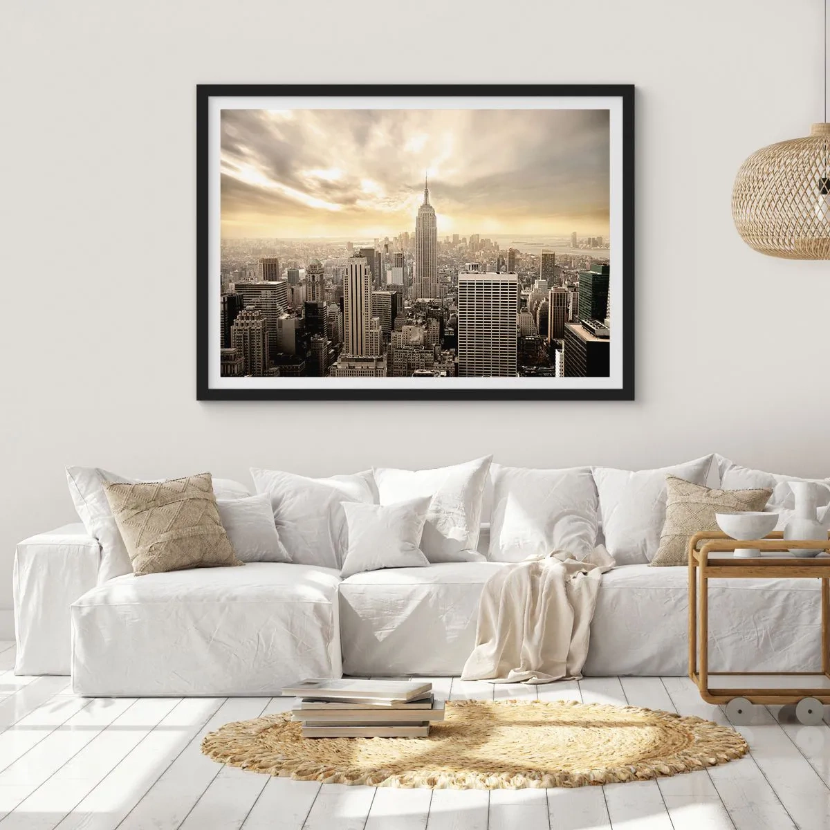 Poszter fehér keretben - Szürkéből szőtt New York - 100x70 cm