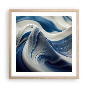 Poszter világos tölgy keretben - Kék és fehér folyékonysága - 50x50 cm