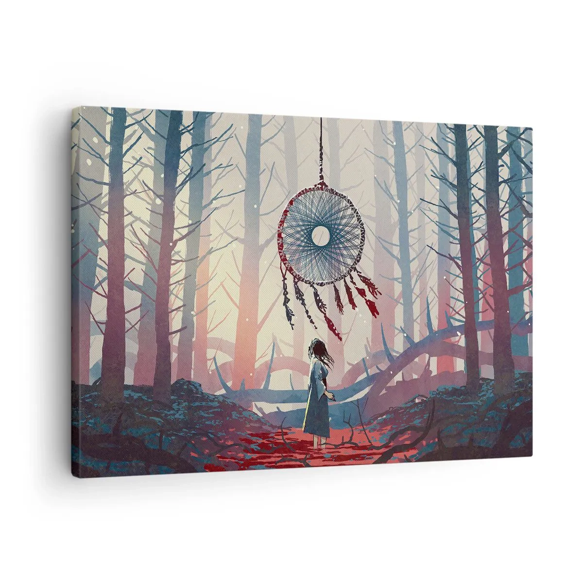 Vászonkép - Erdei jelenet egy óriási álomfogóval - 70x50cm - A boldogság titkos rituáléja - Modern fali dekoráció nappalihoz és hálószobához ARTTOR