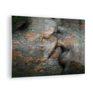 Üveg kép - Arcok ágyazódnak a fakéreg textúrájába - 70x50cm - Örökké együtt - Modern fali dekoráció nappalihoz és hálószobához ARTTOR