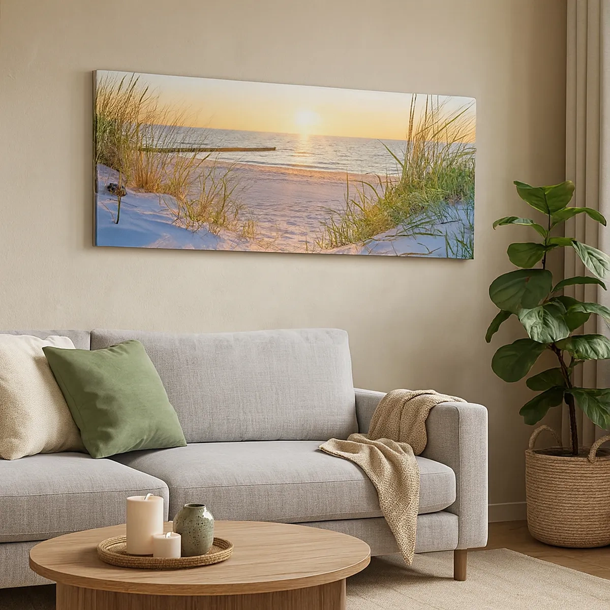 Vászonkép - A tenger hangja, a madarak éneke, egy vad tengerpart a fű között... - 30x30 cm