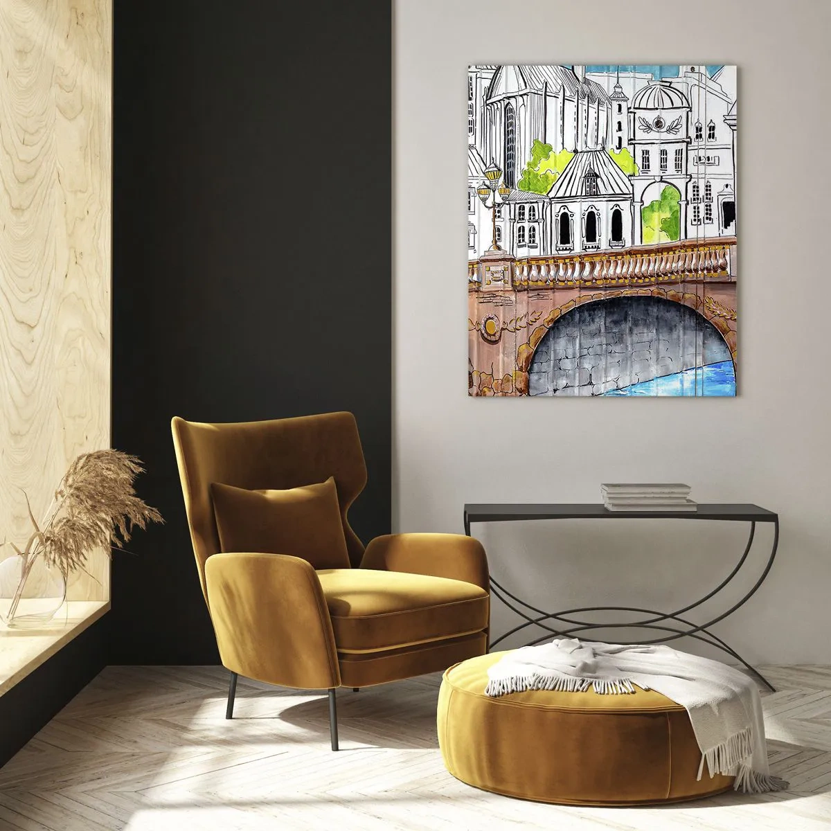 Üveg kép - Város mint a festményről - 50x70 cm