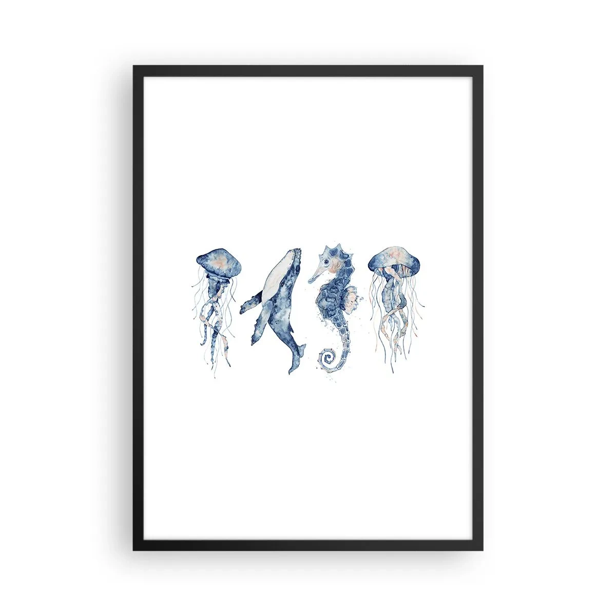 Poszter fehér keretben - Tengeri állatok akvarell stílusban - 50x70cm - Tengeri csodák - Modern fali dekoráció nappalihoz és hálószobához ARTTOR