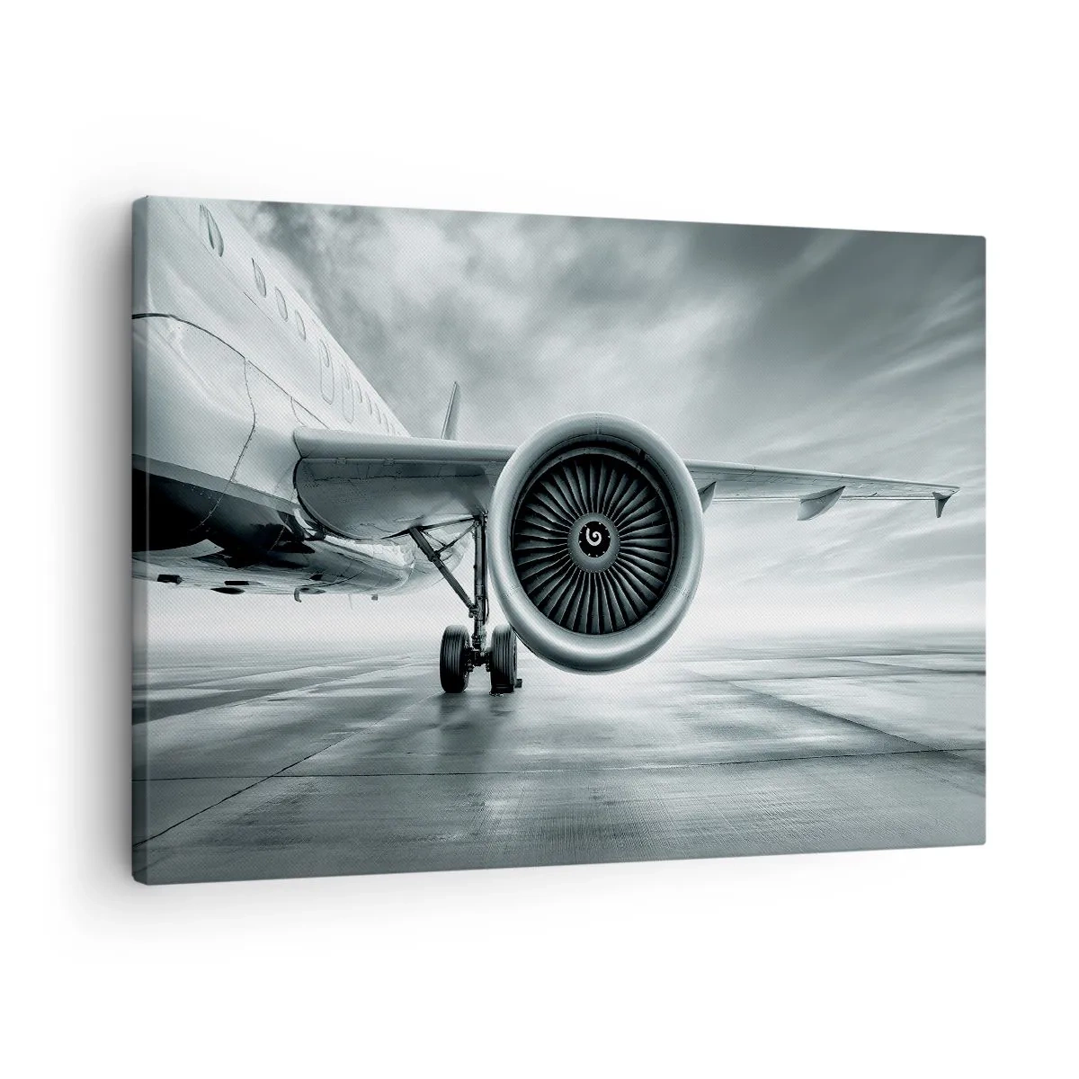 Vászonkép - Egy repülőgép sugárhajtóműve a kifutópályán - 70x50cm - Van erő! - Modern fali dekoráció nappalihoz és hálószobához ARTTOR