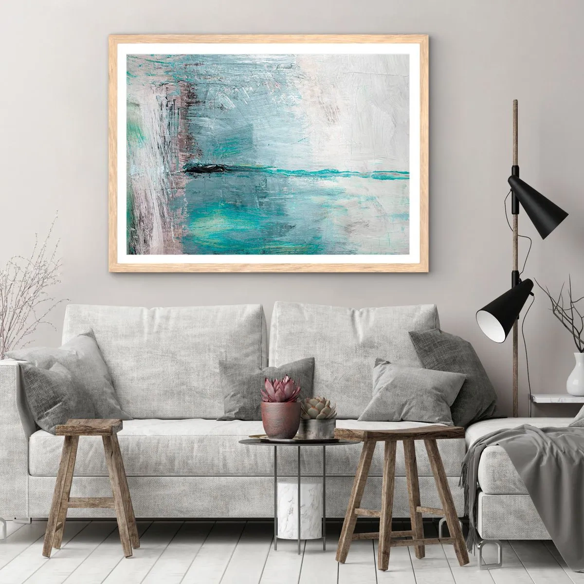 Poszter világos tölgy keretben - Vízszintesen kék színben - 100x70 cm