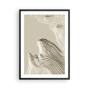 Poszter fehér keretben - Réteges hullámok bézs és barna árnyalatokban - 50x70cm - Művészeti topográfia - Modern fali dekoráció nappalihoz és hálószobához ARTTOR