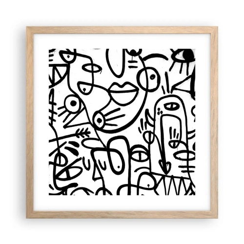 Poszter világos tölgy keretben - Arcok és délibábok - 40x40 cm