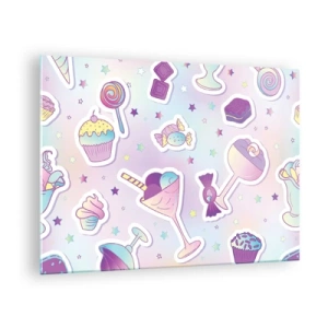 Üveg kép - Színes édességmotívum pasztell háttérrel - 70x50cm - Hogy minden nap születésnap legyen - Modern fali dekoráció nappalihoz és hálószobához ARTTOR