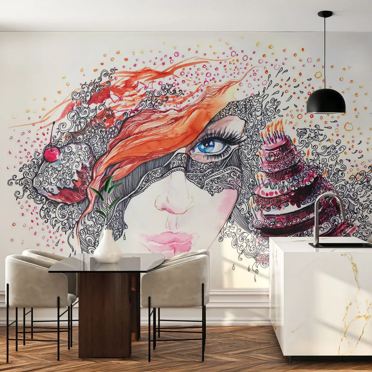 Fotótapéta Premium Sand - Vele minden nap ünnep - Absztrakció, Női Arc, Torta - 100x70 cm