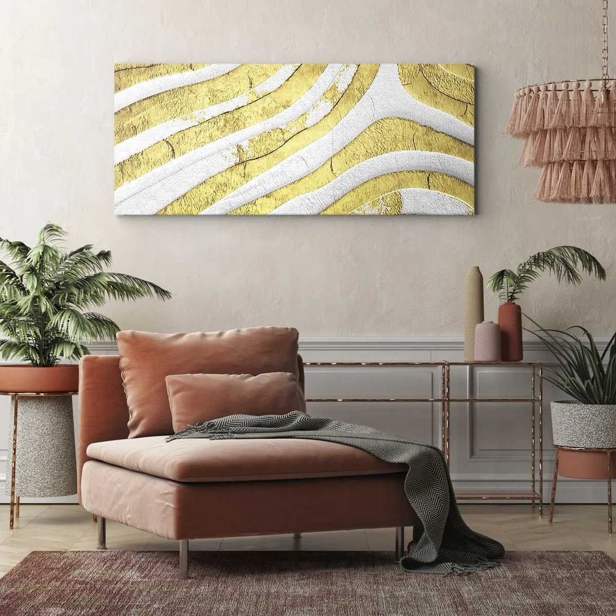 Vászonkép - Kompozíció fehér és arany színben - 120x50 cm