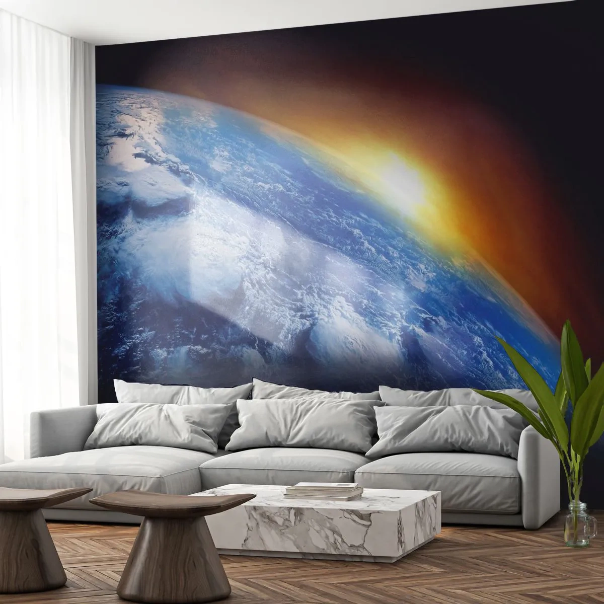 Fotótapéta Premium Sand - Napkelte a kék bolygó felett - Absztrakció, 3D, Világegyetem - 100x70 cm