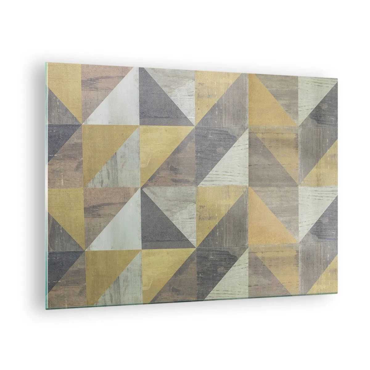 Üveg kép - Háromszögek geometrikus mintázata visszafogott színekben - 70x50cm - A háromszög szögében - Modern fali dekoráció nappalihoz és hálószobához ARTTOR