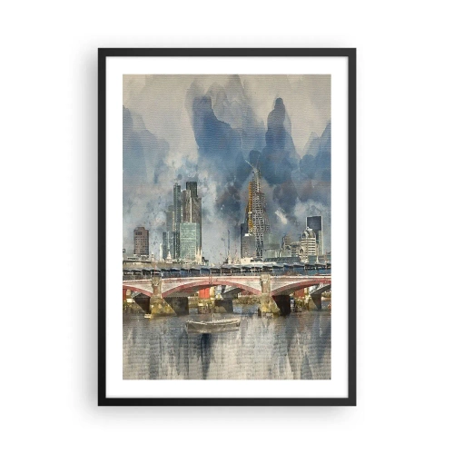 Poszter fehér keretben - Városi tájkép egy híddal és felhőkarcolókkal a háttérben - 50x70cm - London teljes pompájában - Modern fali dekoráció nappalihoz és hálószobához ARTTOR