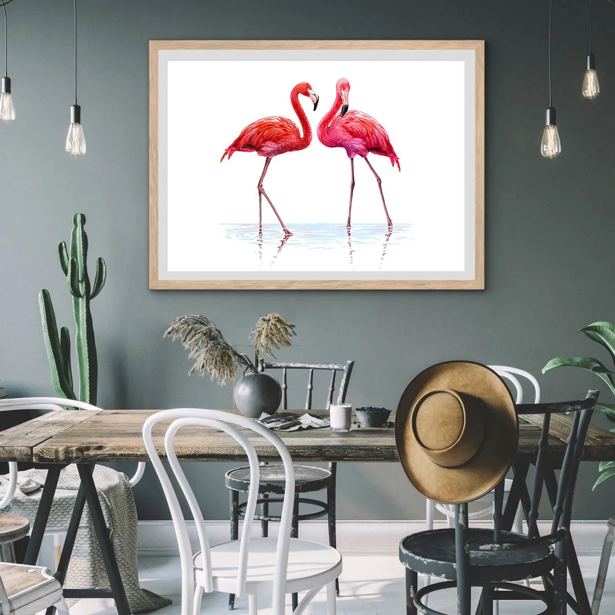 Poszter világos tölgy keretben - Rozsaszín randez-vous - 40x30 cm