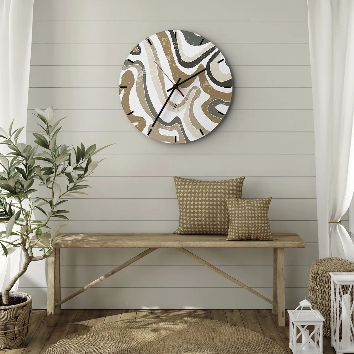 Falióra, Óra - Földszínű színek kanyarulatai - 40x40 cm