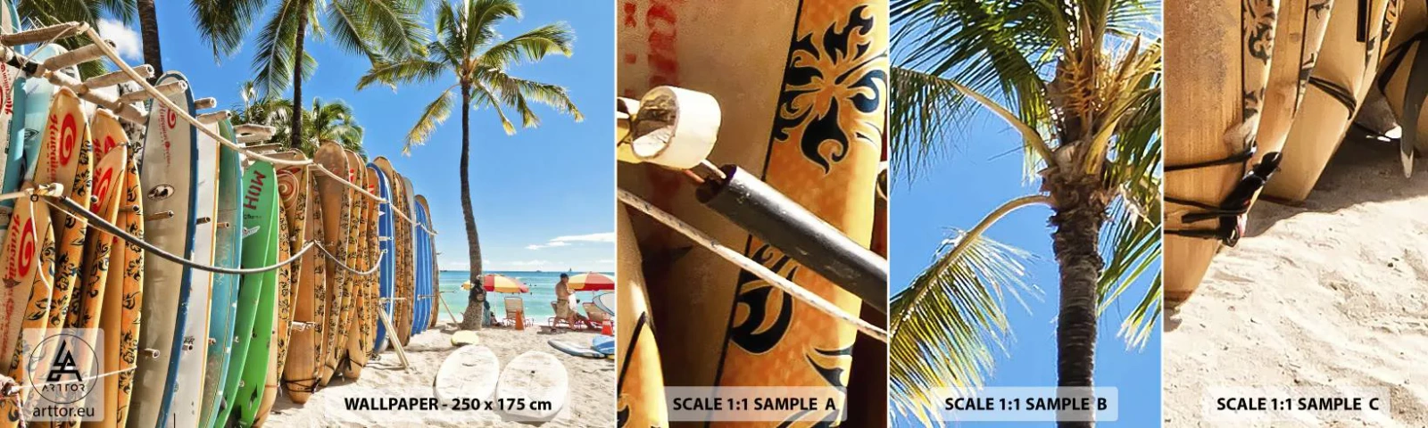 Fotótapéta Minta Öntapadós Deluxe Sticker - Napos mulatság - Tájkép, Szörfdeszka, Strand - 100x30 cm