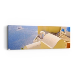 Vászonkép - Görög táj fehér és kék színben - 90x30 cm