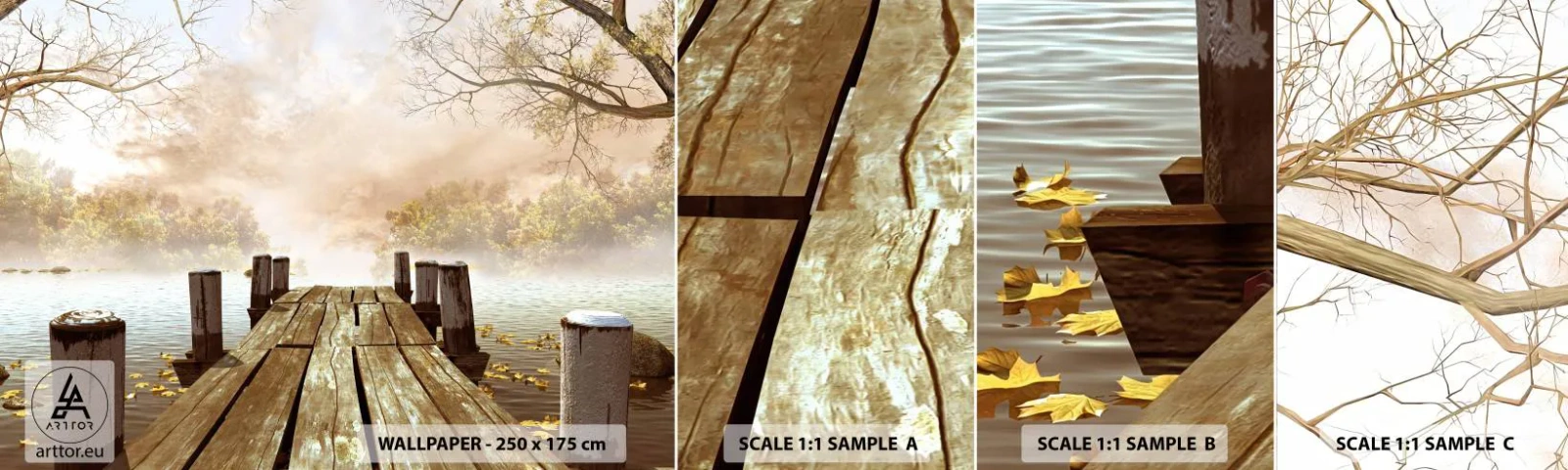 Fotótapéta Minta Standard Eco - Az ősz enyhe szomorúsága - Tájkép, Tó, Fa híd - 100x30 cm