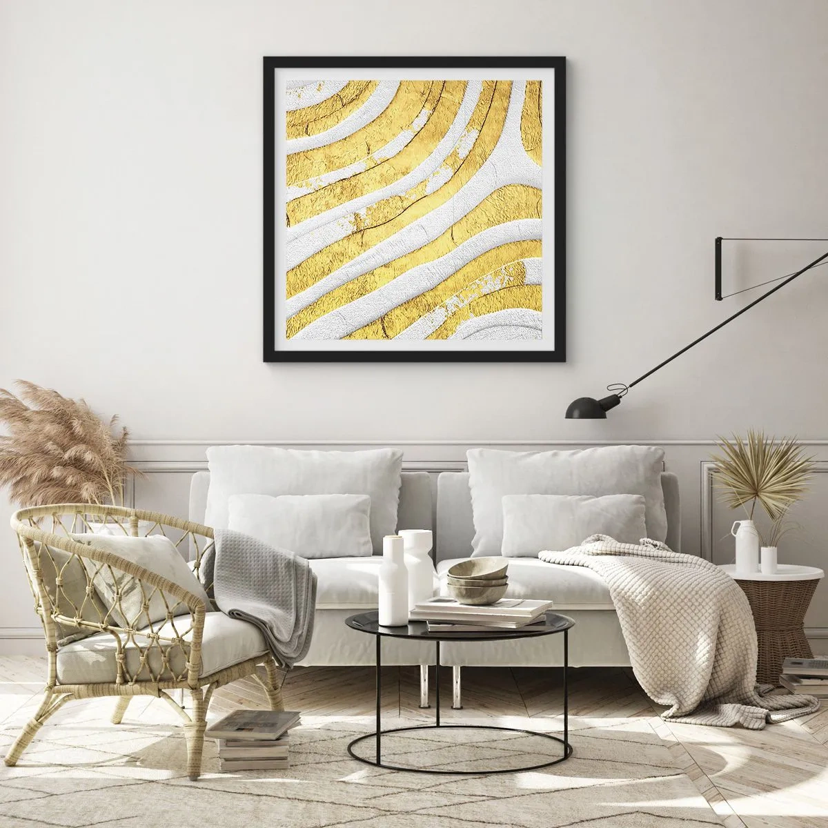 Poszter fehér keretben - Kompozíció fehér és arany színben - 60x60 cm