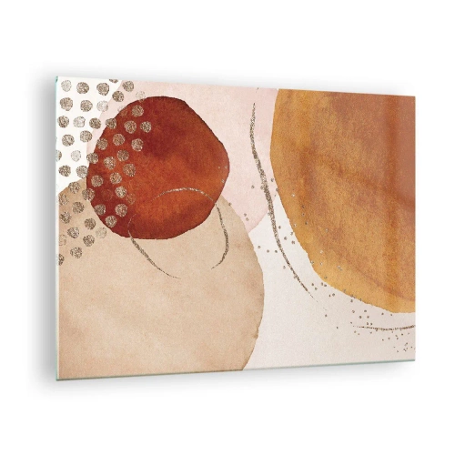 Üveg kép - Absztrakt körök bézs, réz és arany árnyalatokban - 70x50cm - Gömbölyűség és mozgás - Modern fali dekoráció nappalihoz és hálószobához ARTTOR