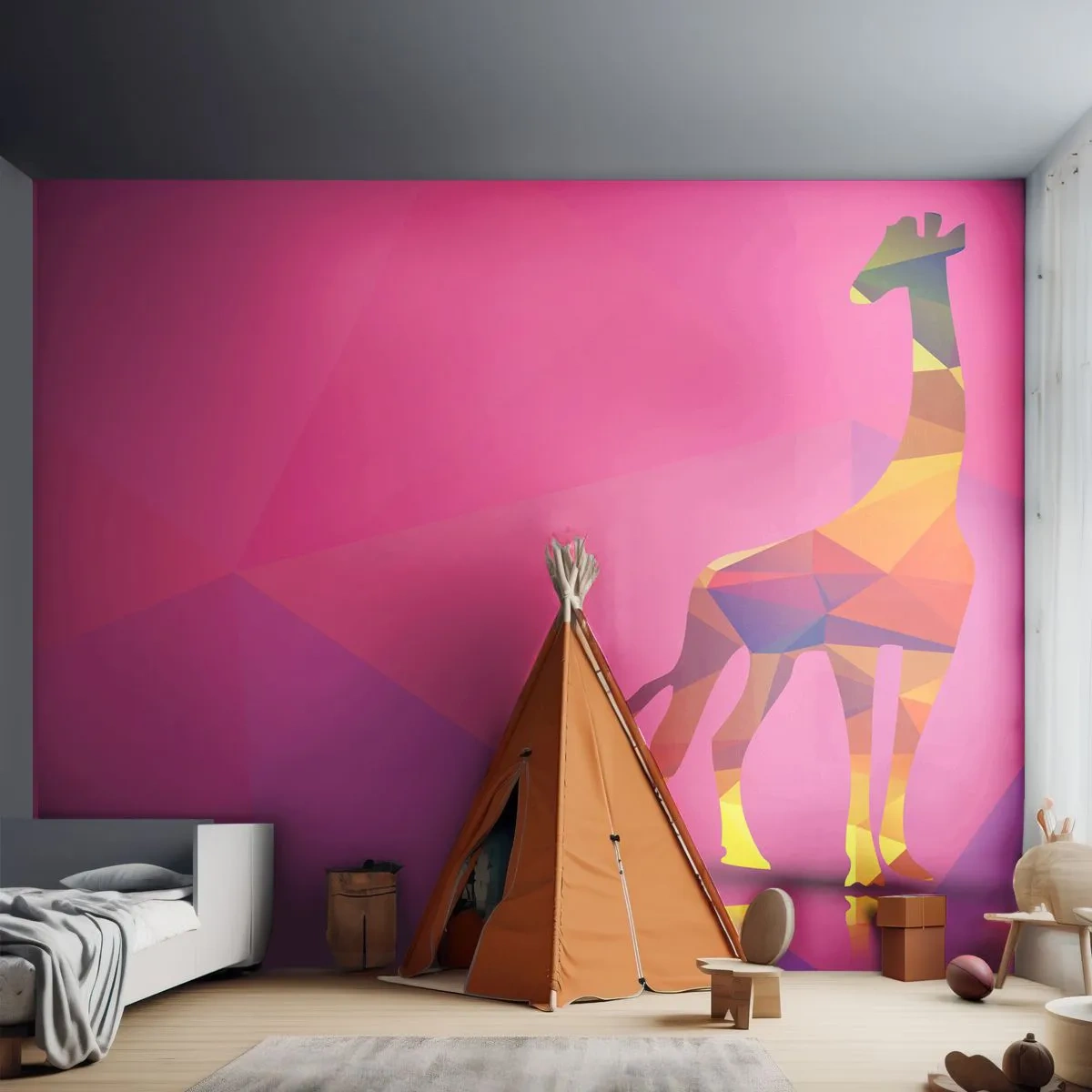 Fotótapéta Standard Eco - A szavanna színeiben - Állatok, Zsiráf, Geometriai ábra - 200x140 cm