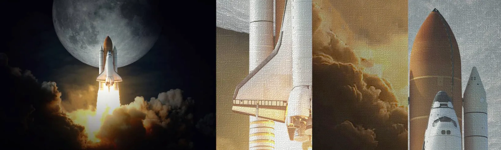 Fotótapéta Minta Premium Canvas - Egy földöntúli kaland kezdete - Hold, Egy űrrakéta, NASA - 100x30 cm