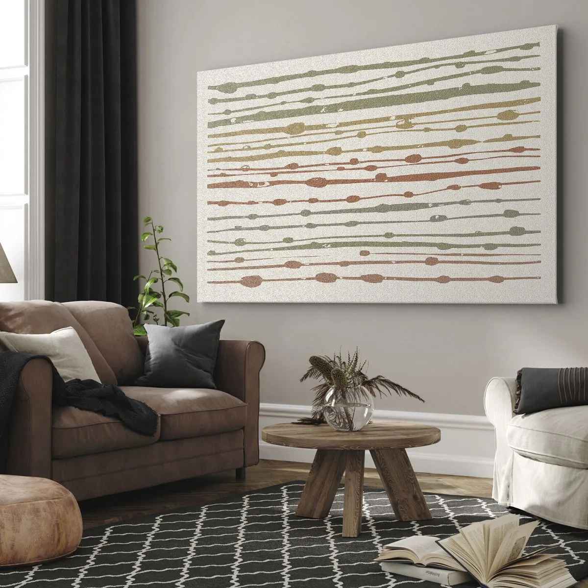 Vászonkép - Meleg árnyalatú vonalak mintázata világos háttéren - 70x50cm - Zenei színjegyzetelés - Modern fali dekoráció nappalihoz és hálószobához ARTTOR
