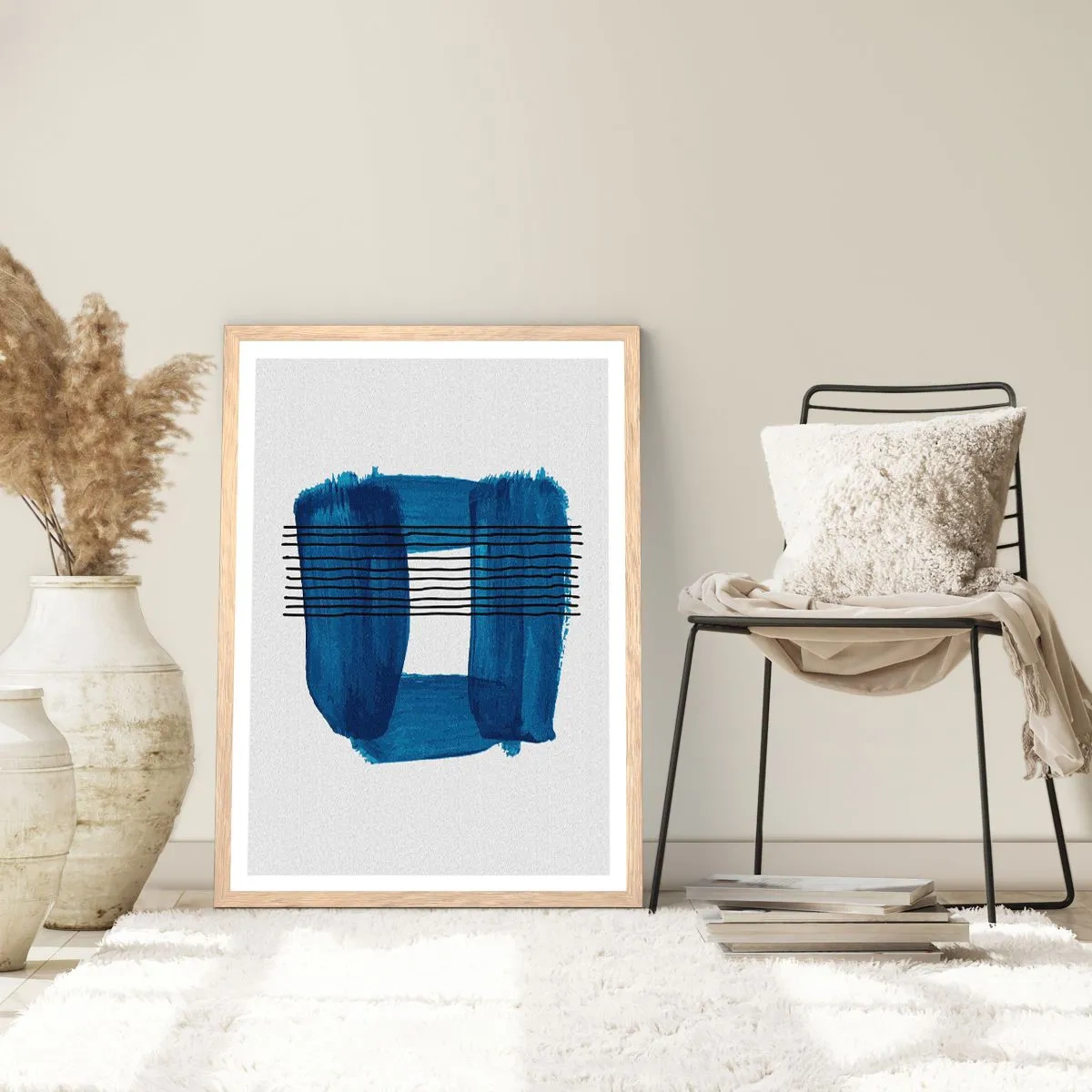 Poszter világos tölgy keretben - Kékes-fekete - 70x100 cm