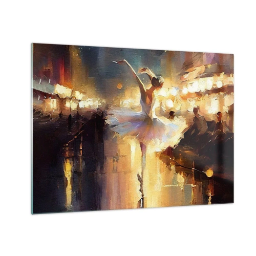 Üveg kép - Balerina a város fényeinek fényében - 70x50cm - Csoda az utcán - Modern fali dekoráció nappalihoz és hálószobához ARTTOR