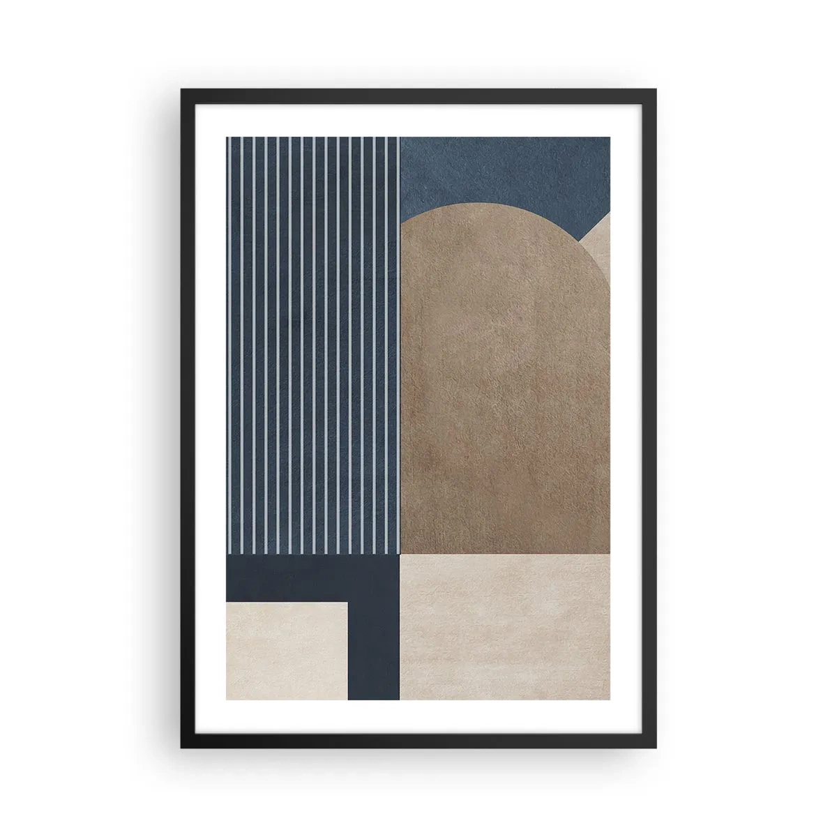 Poszter fehér keretben - Absztrakt geometrikus kompozíció sötétkék és bézs árnyalatokban - 50x70cm - Az egyszerűség és a kerekség kompozíciója - Modern fali dekoráció nappalihoz és hálószobához ARTTOR
