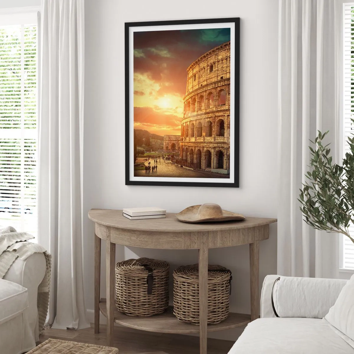 Poszter fehér keretben - A római Colosseum naplementekor - 50x70cm - Kolosszális benyomás - Modern fali dekoráció nappalihoz és hálószobához ARTTOR