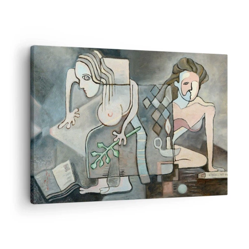 Vászonkép - Absztrakt alakok egy mély jelentéssel bíró szimbolikus kompozícióban - 70x50cm - Lélek és matéria mozaikja - Modern fali dekoráció nappalihoz és hálószobához ARTTOR