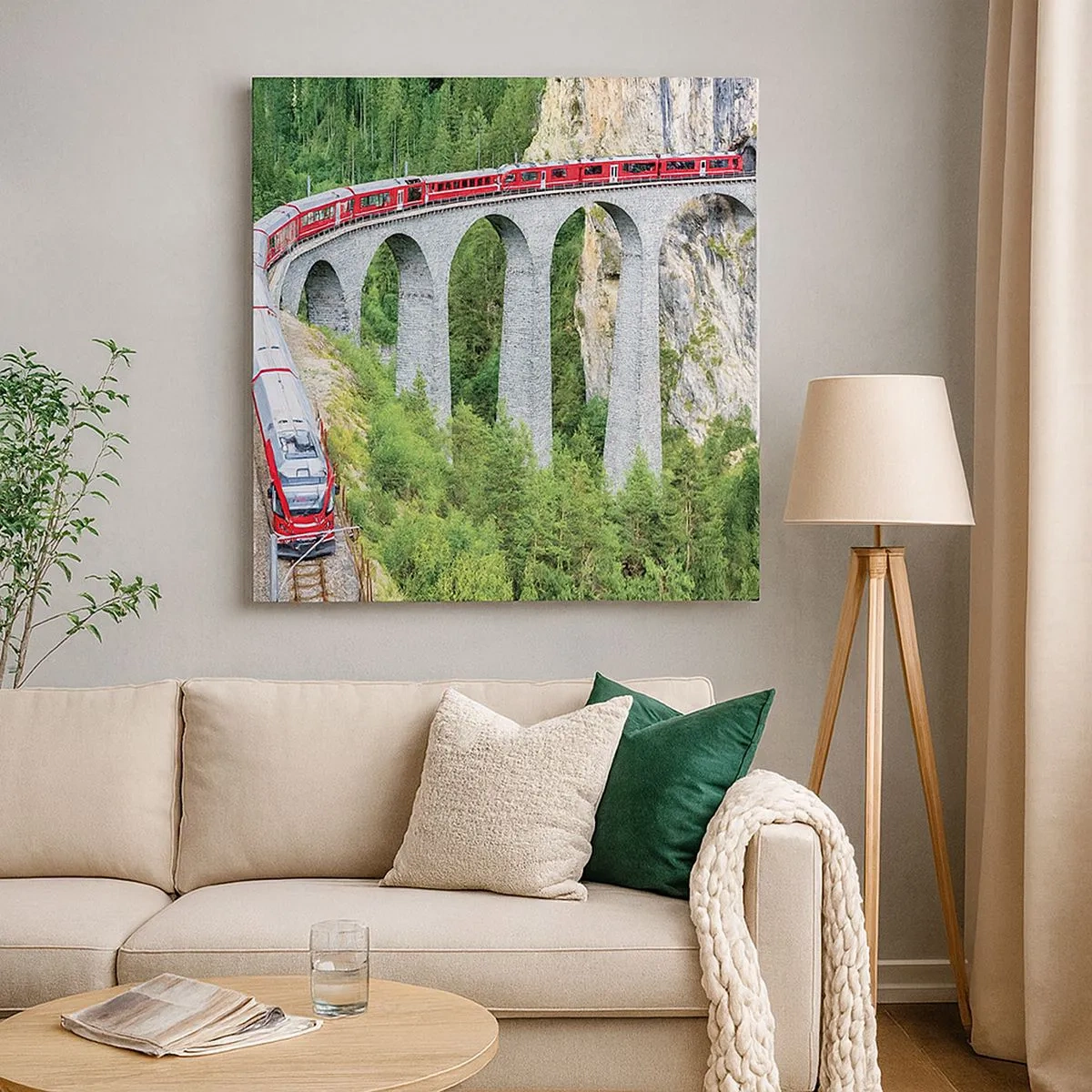 Vászonkép - Vasút hegyi kilátással - 30x30 cm