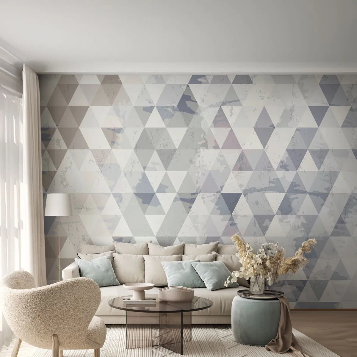 Fotótapéta Premium Sand - Hármas ritmusban - Absztrakció, Darab, Háromszögek - 300x210 cm