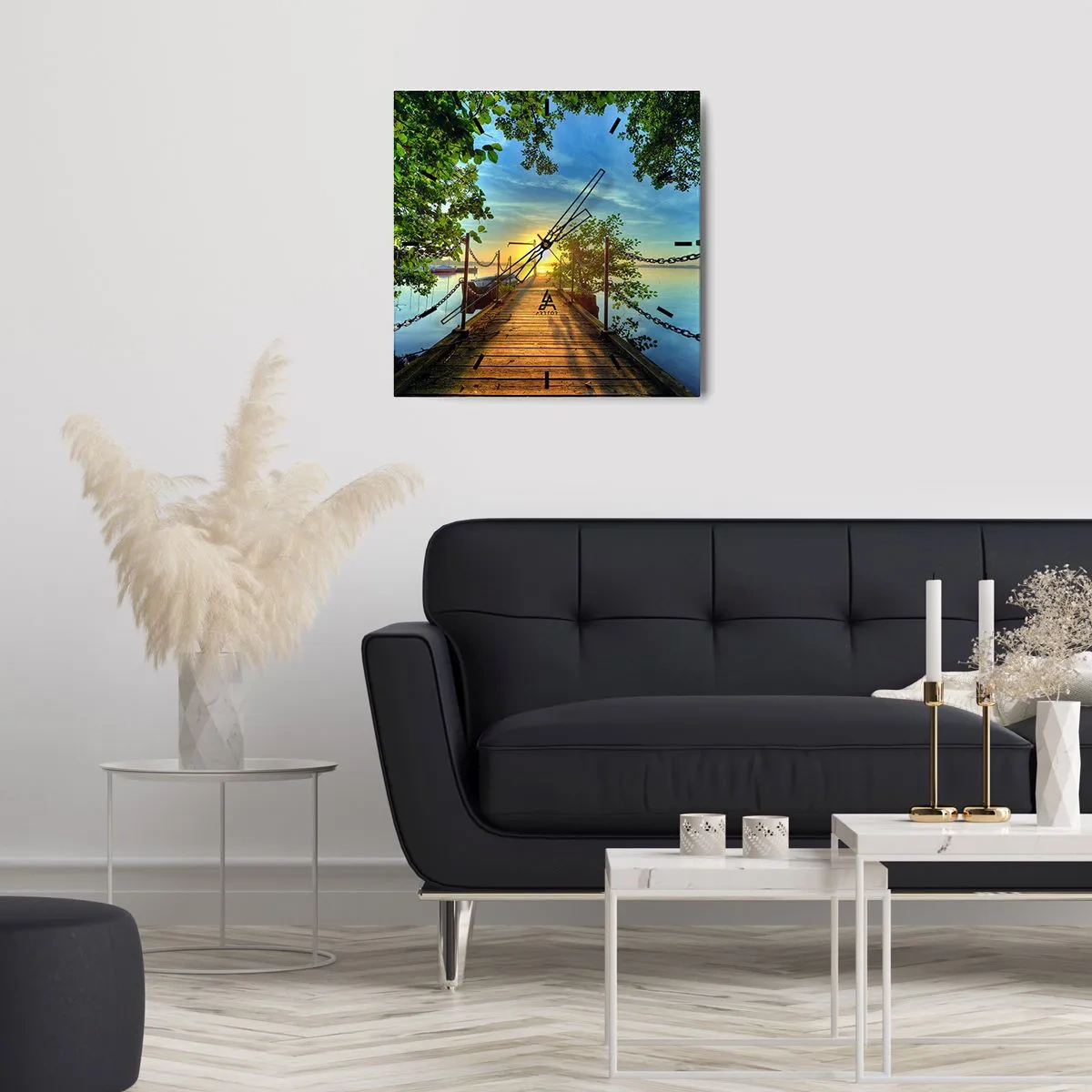 Falióra, Óra - Naplemente a víz felett - 40x40 cm