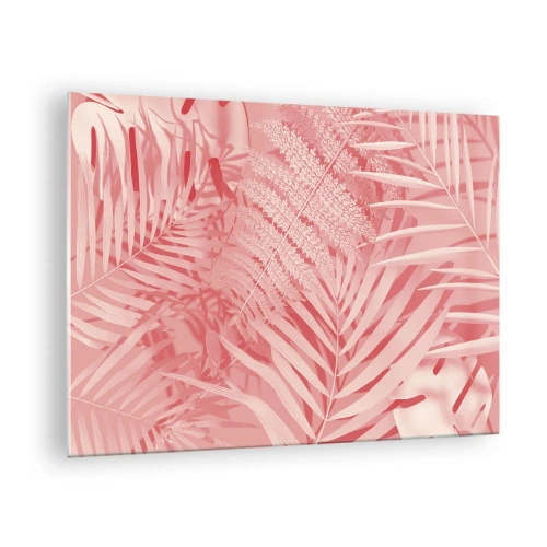 Üveg kép - Rózsaszín trópusi levelek modern kompozícióban - 70x50cm - Rózsaszín koncepció - Modern fali dekoráció nappalihoz és hálószobához ARTTOR