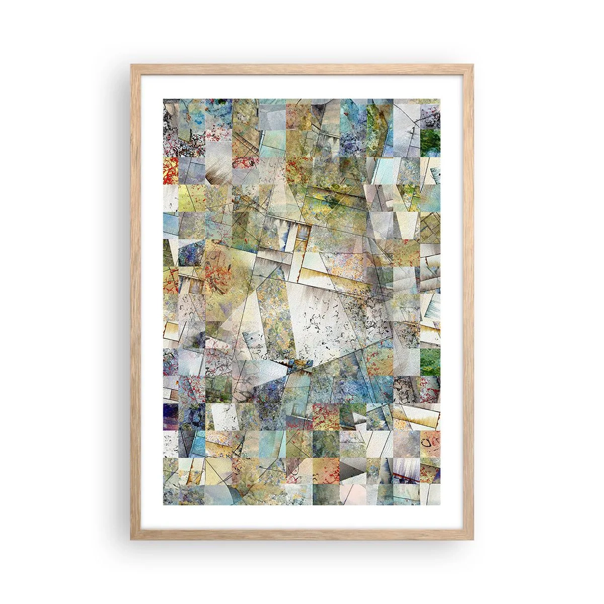 Poszter világos tölgy keretben - Geometrikus átrendeződés - 50x70 cm