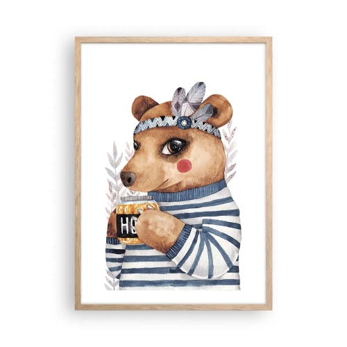 Poszter világos tölgy keretben - Édes Mackó - 50x70 cm