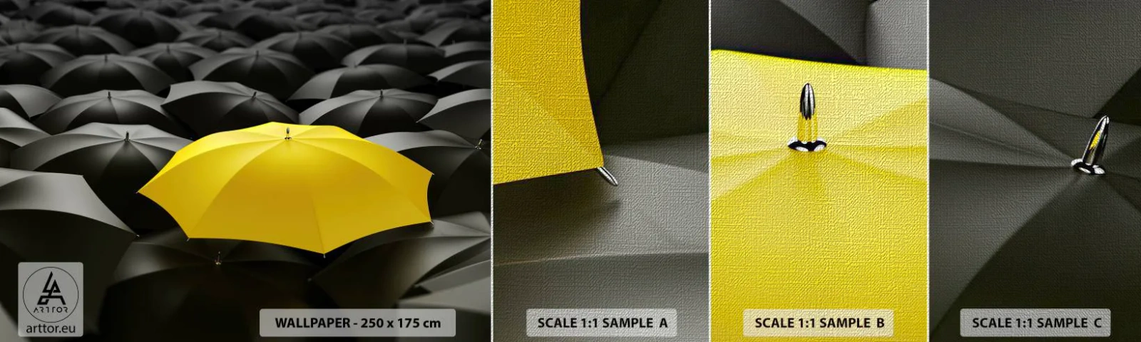 Fotótapéta Minta Premium Canvas - Viszlát bánat - Sárga esernyők, Grafika, Koncepció - 100x30 cm